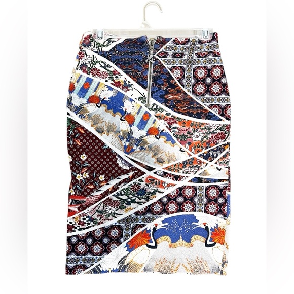 Anthropologie Maeve Vannia Asian Crane Knit Midi Slip Pencil Skirt Womens Small - Picture 4 of 8